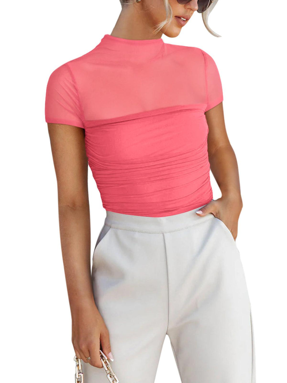 Veiled Allure High Neck Bodysuits Tops - REORIA