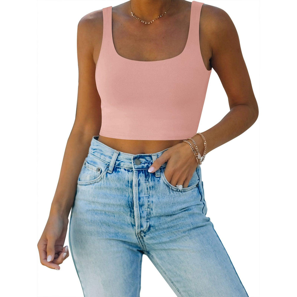 Square Neck Seamless Sleeveless Crop Tops - REORIA