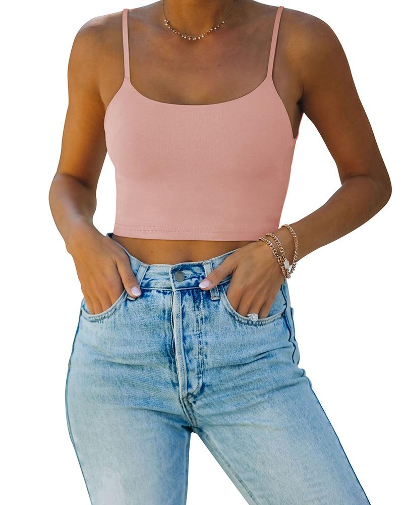 Adjustable Spaghetti Strap Seamless Camisole Crop Tops - REORIA