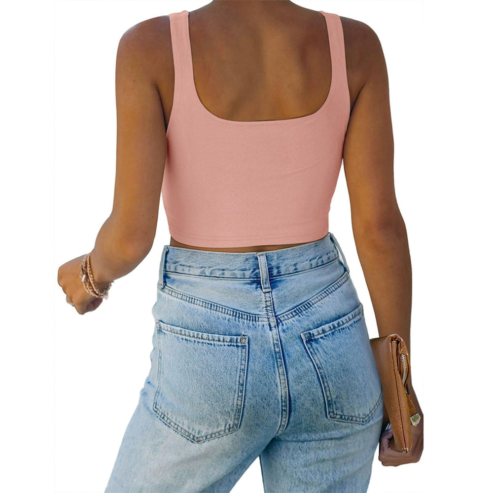 Square Neck Seamless Sleeveless Crop Tops - REORIA