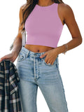 Sleeveless Halter Neck Tank Crop Tops - REORIA