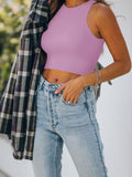 Sleeveless Halter Neck Tank Crop Tops - REORIA
