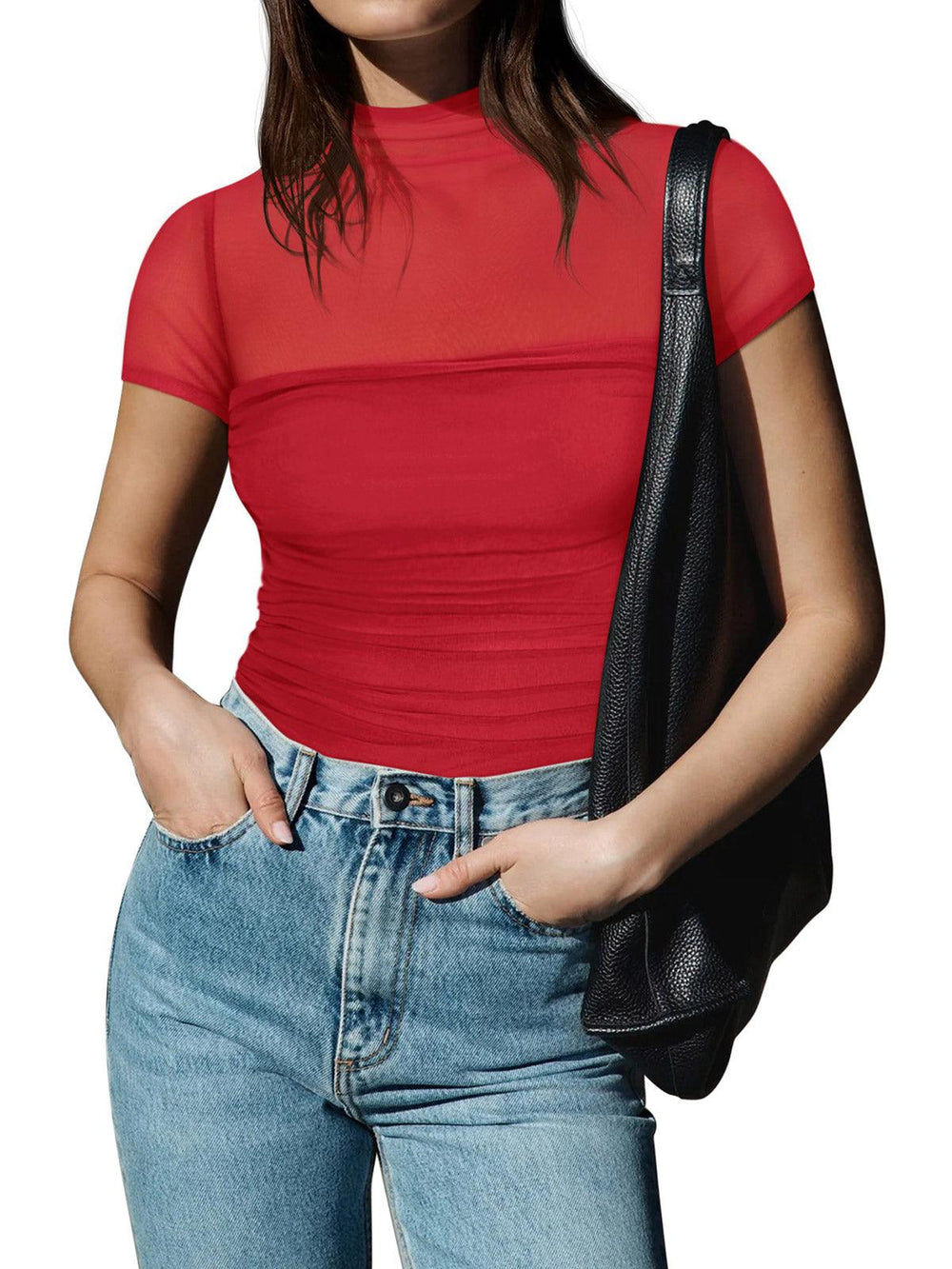 Veiled Allure High Neck Bodysuits Tops - REORIA