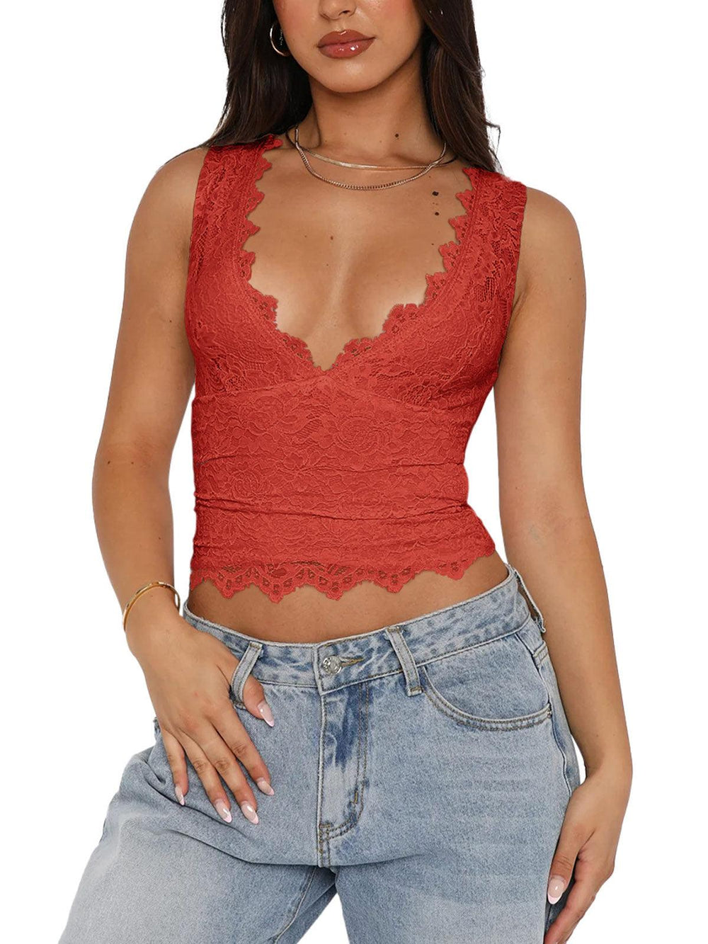 Midnight Elegance Lace V-Neck Crop Top - REORIA
