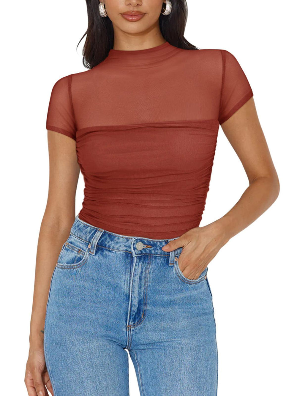 Veiled Allure High Neck Bodysuits Tops - REORIA