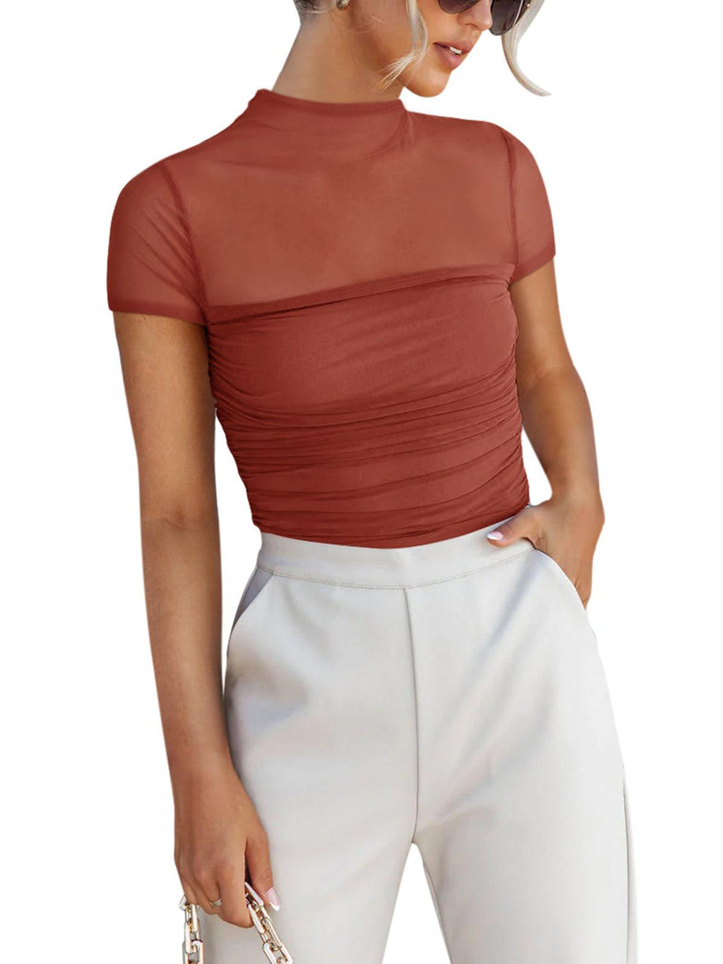 Veiled Allure High Neck Bodysuits Tops - REORIA