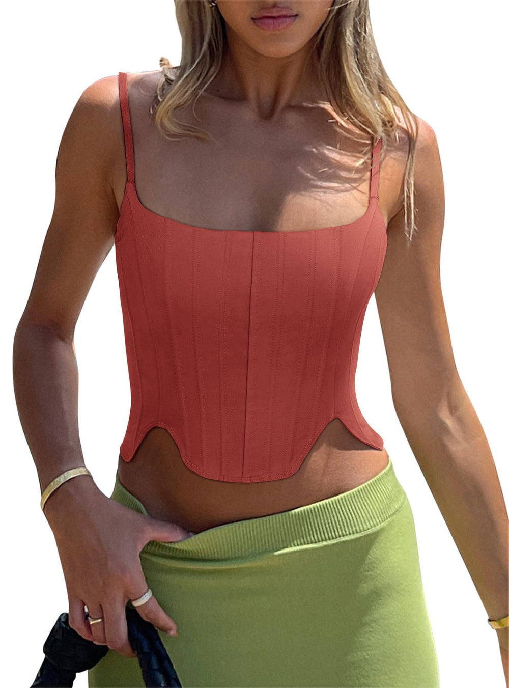 Sculpted Grace Spaghetti Strap Top - REORIA