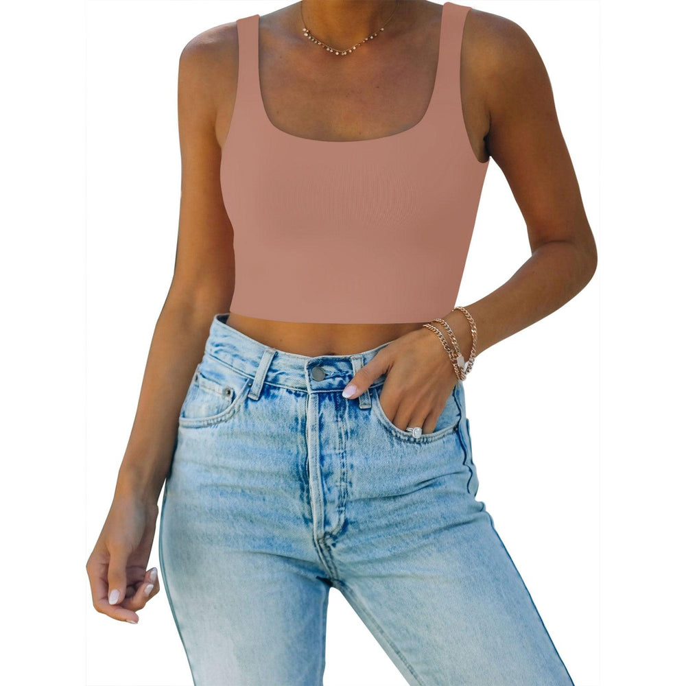 Square Neck Seamless Sleeveless Crop Tops - REORIA