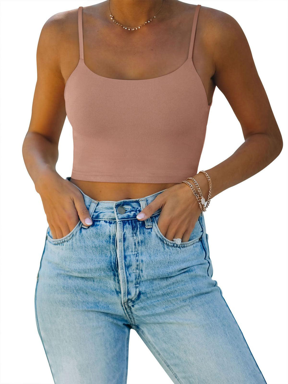 Adjustable Spaghetti Strap Seamless Camisole Crop Tops - REORIA