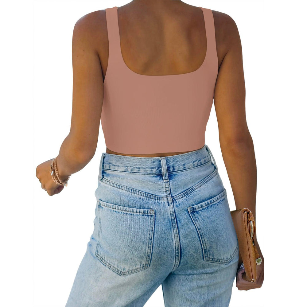 Square Neck Seamless Sleeveless Crop Tops - REORIA