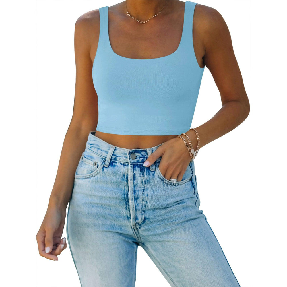Square Neck Seamless Sleeveless Crop Tops - REORIA
