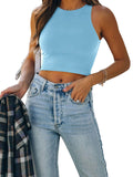 Sleeveless Halter Neck Tank Crop Tops - REORIA