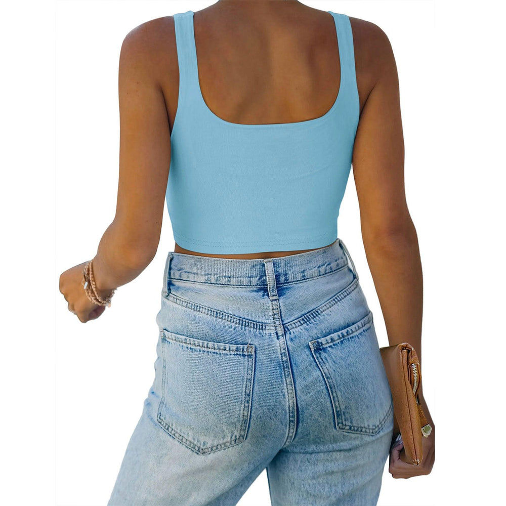 Square Neck Seamless Sleeveless Crop Tops - REORIA