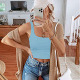 Square Neck Seamless Sleeveless Crop Tops - REORIA