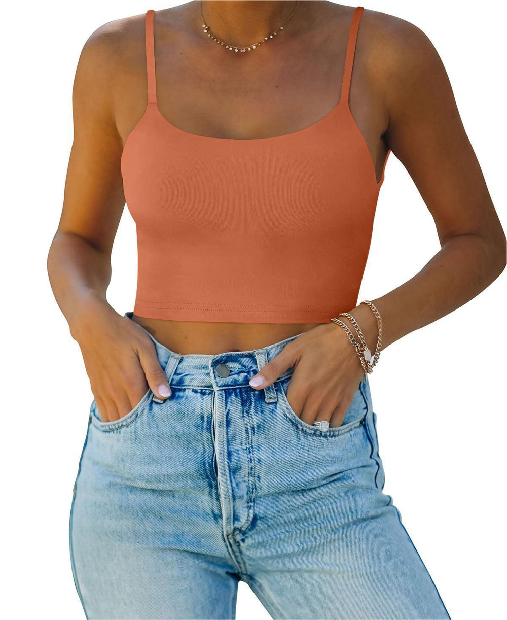 Adjustable Spaghetti Strap Seamless Camisole Crop Tops - REORIA