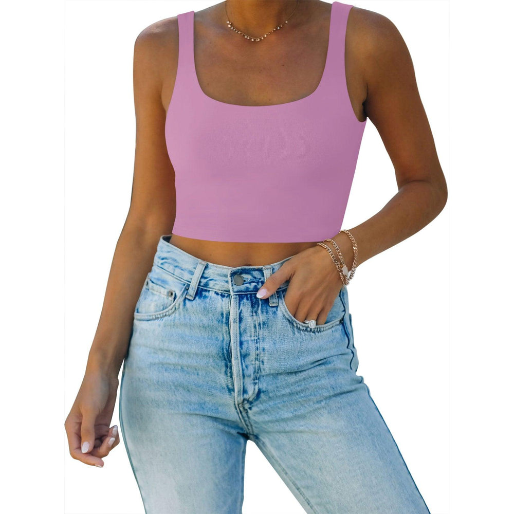 Square Neck Seamless Sleeveless Crop Tops - REORIA