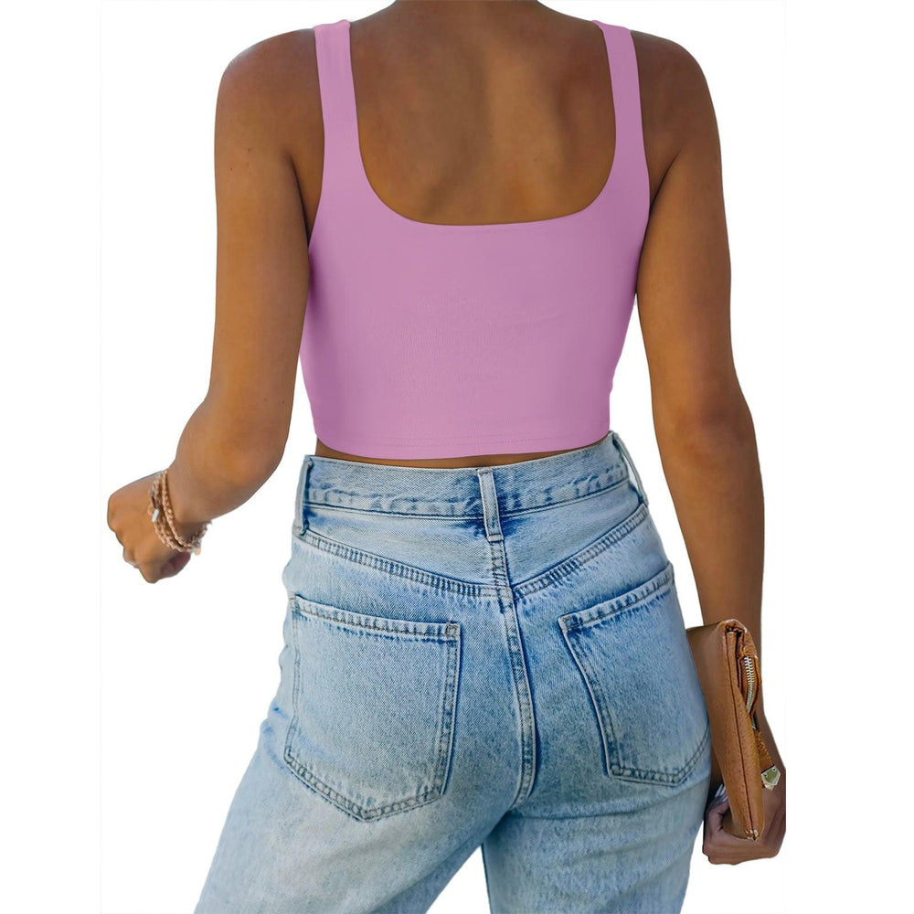 Square Neck Seamless Sleeveless Crop Tops - REORIA