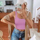 Square Neck Seamless Sleeveless Crop Tops - REORIA