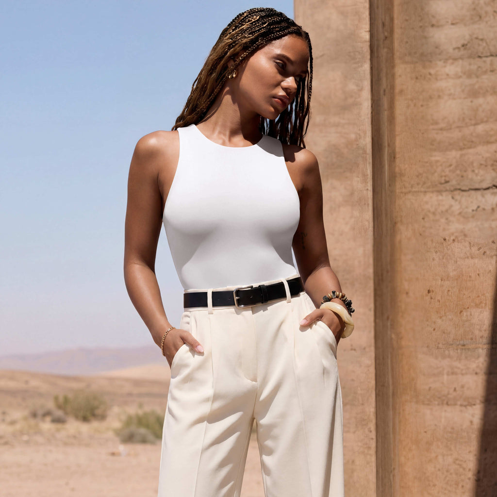 Sleeveless Racer Back Halter Neck Bodysuit Tank Tops