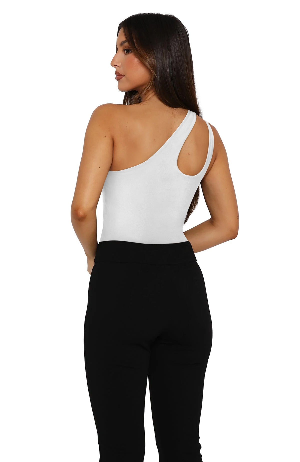 Plunge One Shoulder Sleeveless V Backless Tank Bodysuits Tops
