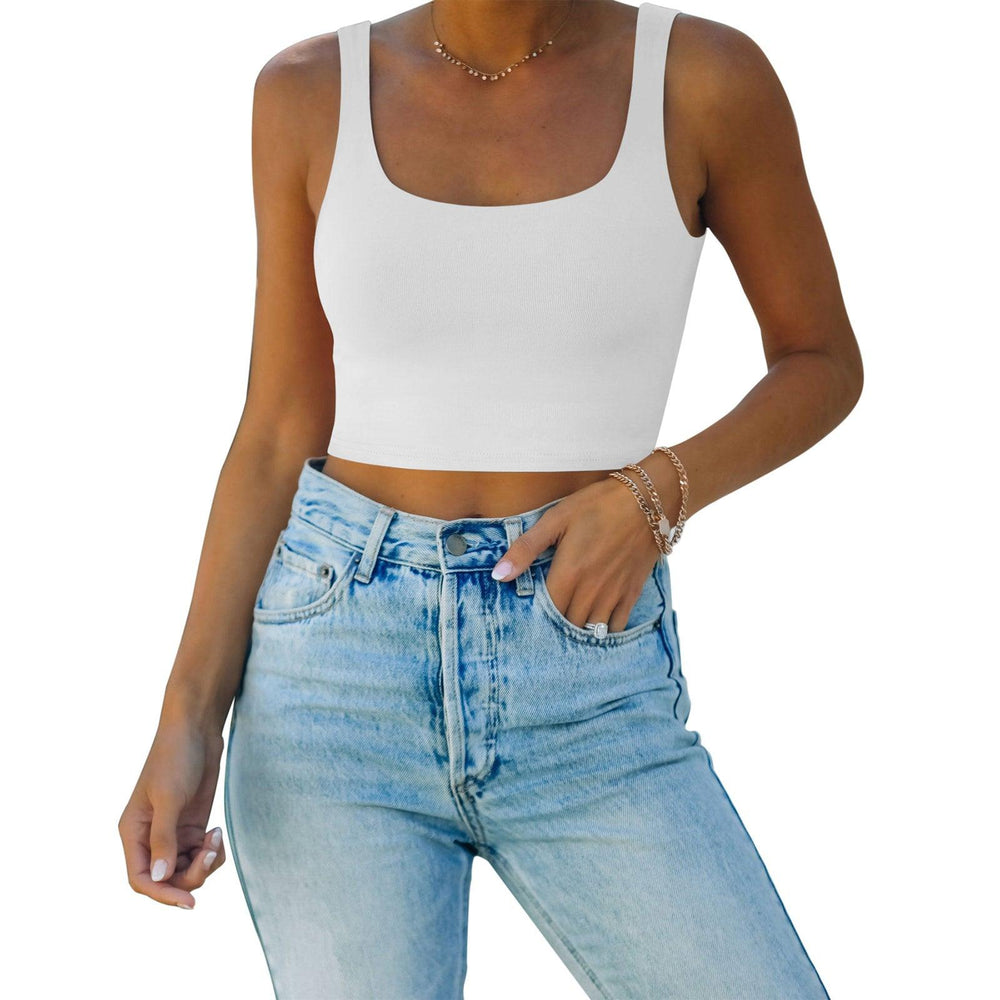 Square Neck Seamless Sleeveless Crop Tops - REORIA