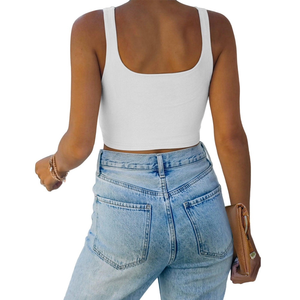 Square Neck Seamless Sleeveless Crop Tops - REORIA
