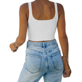 Square Neck Seamless Sleeveless Crop Tops - REORIA