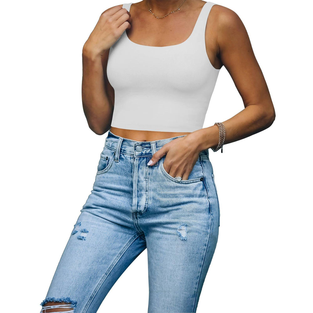 Square Neck Seamless Sleeveless Crop Tops - REORIA