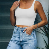 Square Neck Seamless Sleeveless Crop Tops - REORIA