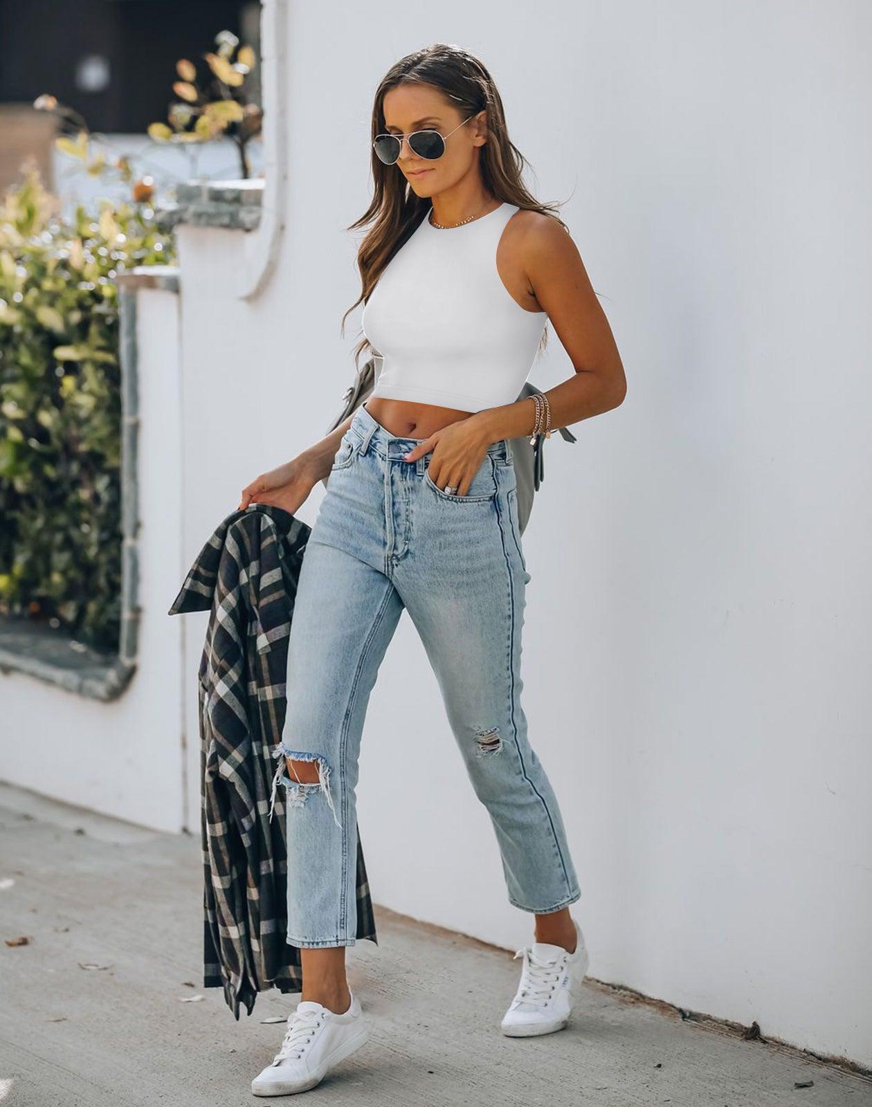 Sleeveless Halter Neck Tank Crop Tops - REORIA