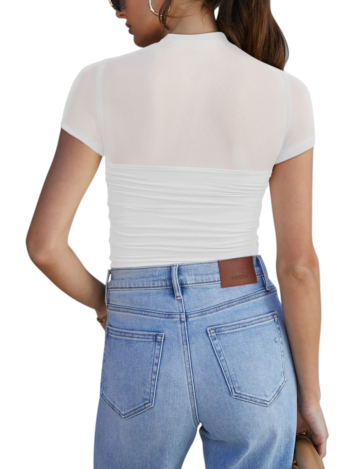 Veiled Allure High Neck Bodysuits Tops - REORIA
