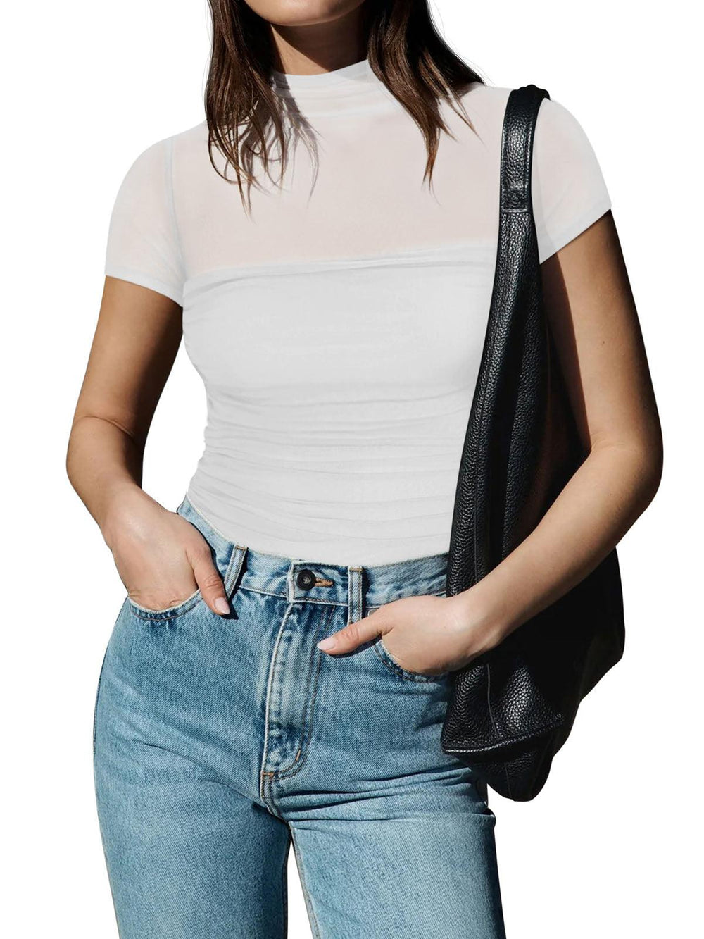 Veiled Allure High Neck Bodysuits Tops - REORIA