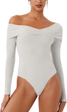 Alluring Asymmetrical Off - Shoulder Ruched Bodysuit - REORIA - B0DD3TSDXV