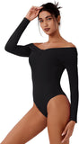 Alluring Asymmetrical Off - Shoulder Ruched Bodysuit - REORIA - B0DD3T9W9P