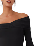 Alluring Asymmetrical Off - Shoulder Ruched Bodysuit - REORIA - B0DD3T9W9P
