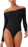 Alluring Asymmetrical Off - Shoulder Ruched Bodysuit - REORIA - B0DD3T9W9P