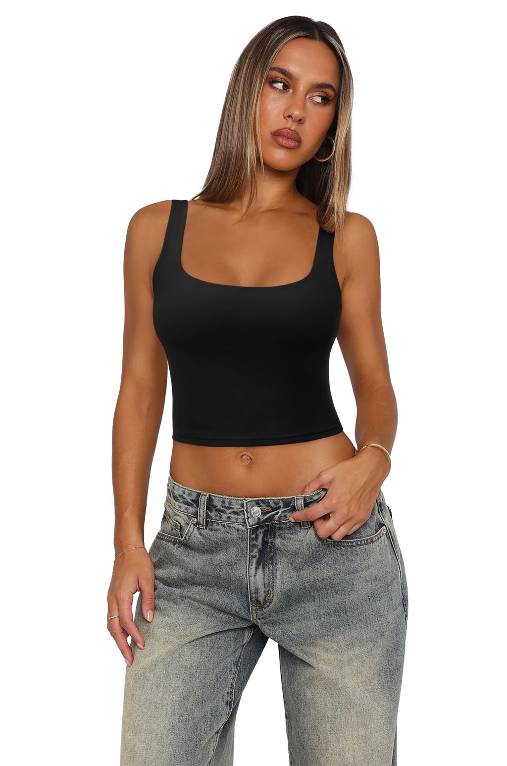 Square Neck Seamless Sleeveless Crop Tops