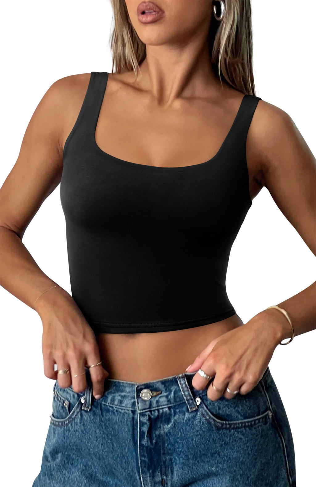 Square Neck Seamless Sleeveless Crop Tops