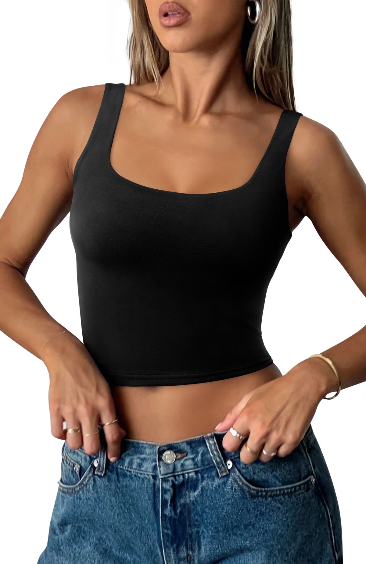 Square Neck Seamless Sleeveless Crop Tops