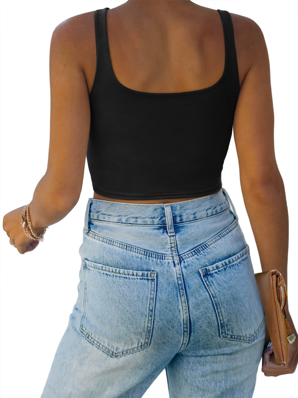 Square Neck Seamless Sleeveless Crop Tops