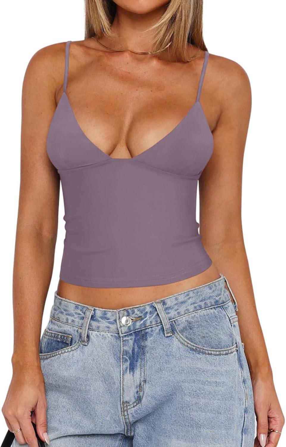 Air Curvey Women's Ribbed Tank Top With Shelf Bra - Adjustable Spaghetti Strap Cami