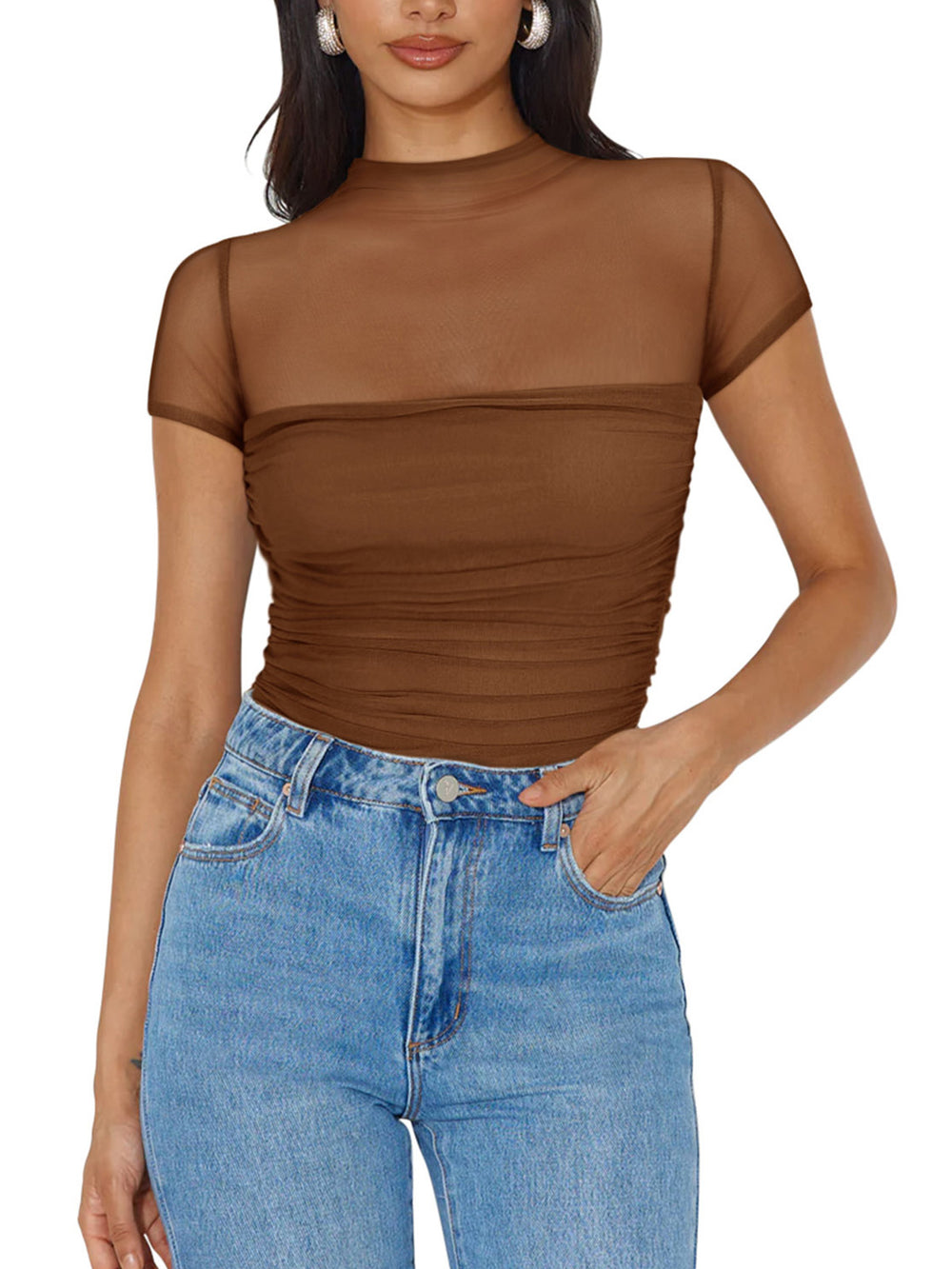 Veiled Allure High Neck Bodysuits Tops - REORIA