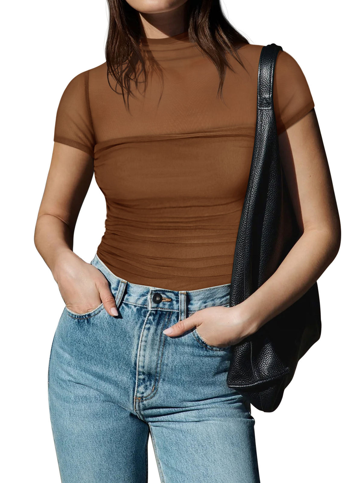 Veiled Allure High Neck Bodysuits Tops - REORIA