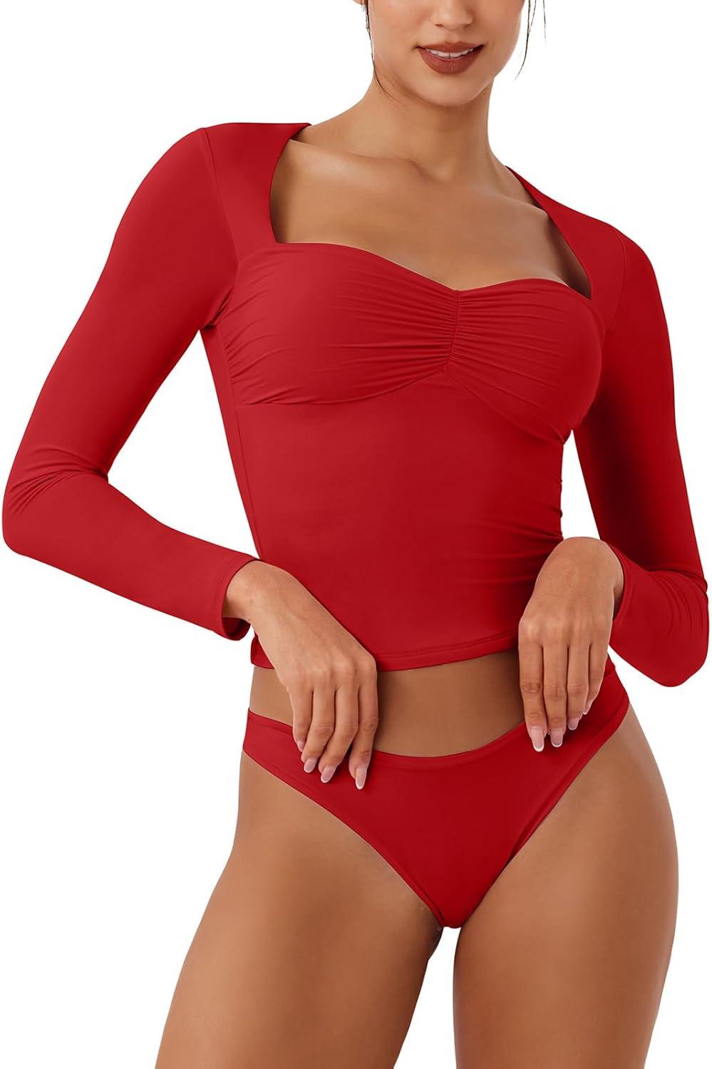 Double Layer Sweetheart Ruching Sexy Elegant Tops - REORIA - B0DD3WKDJK