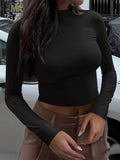Eclipse Form Mock Neck Crop Top - REORIA - B0DB8L3MTN