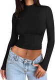Eclipse Form Mock Neck Crop Top - REORIA - B0DB8L3MTN