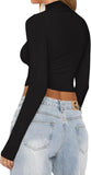 Eclipse Form Mock Neck Crop Top - REORIA - B0DB8L3MTN