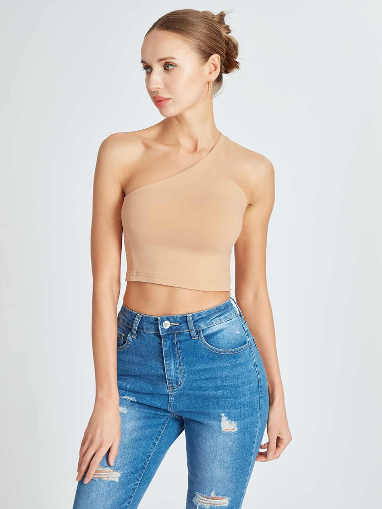 One Shoulder Backless Going Out Trendy Crop Tops