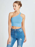 One Shoulder Backless Going Out Trendy Crop Tops